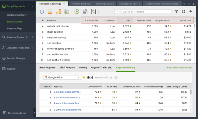 palabras clave y rankings en SEO PowerSuite