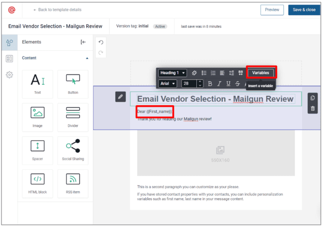 personalizing a transactional email in Mailgun