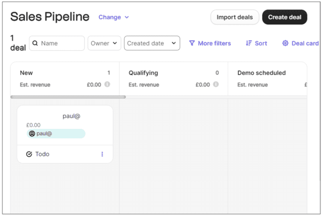 pipeline de vendas da Brevo