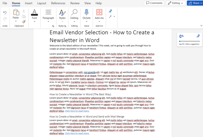 planning out your content in Microsoft Word