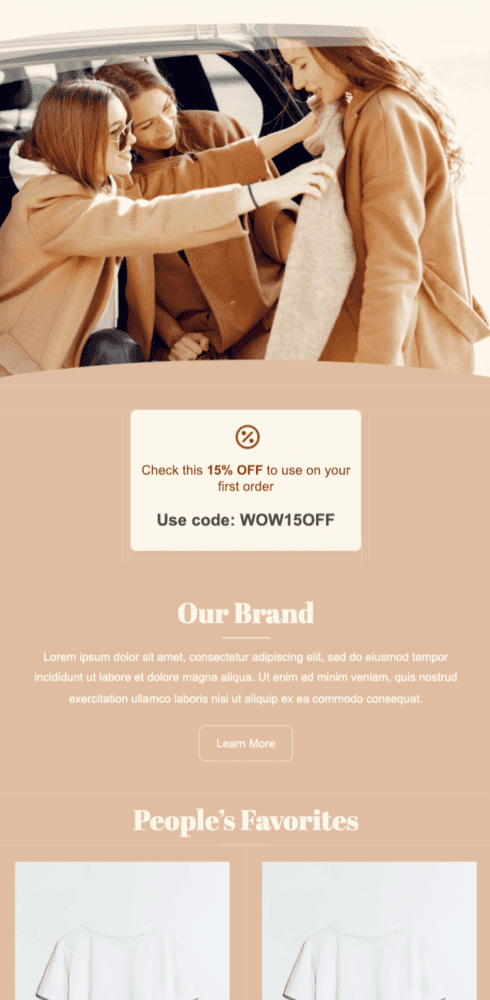 plantilla de correo electrónico de bienvenida de comercio electrónico con código de cupón