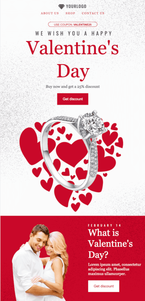 plantilla de correo electrónico de comercio electrónico gratis para el día de San Valentín