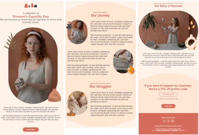 plantilla de newsletter estilo historia de empresa de mujeres