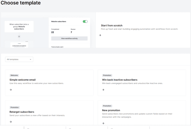 plantillas de automatización de flujos de trabajo en MailerLite