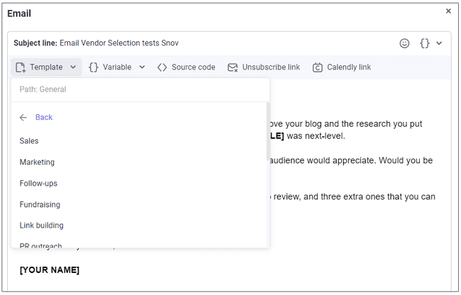 plantillas de correo electrónico de Snov