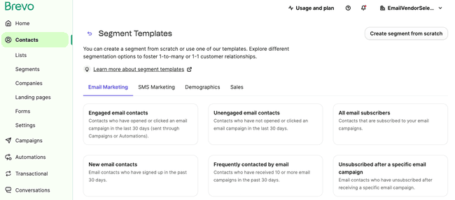 pre-made segments in Brevo