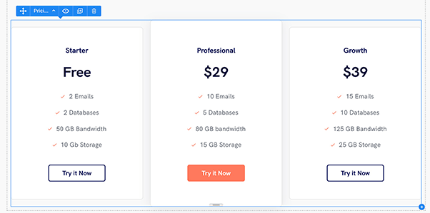 pricing table