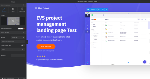 project management landing page