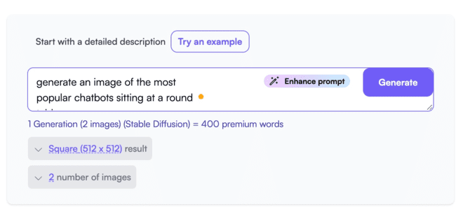 prompting WriteSonic to create AI-generated art