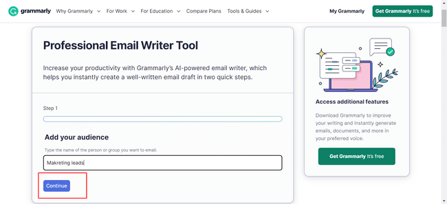 Grammarly professional email writer tool