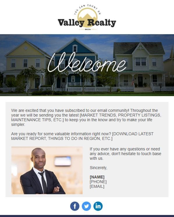 real estate welcome email template