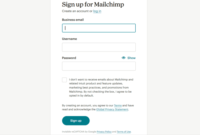 registrar una cuenta de Mailchimp