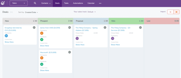 reseña de Engagebay seguimiento de ventas
