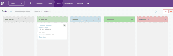 reseña de Engagebay tareas tablero plataforma CRM