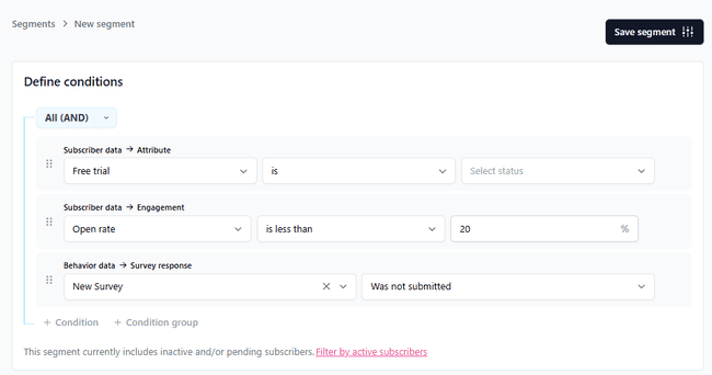 segmento de baja interacción de beehiiv
