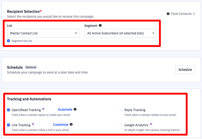 selecting contact list in ActiveCampaign