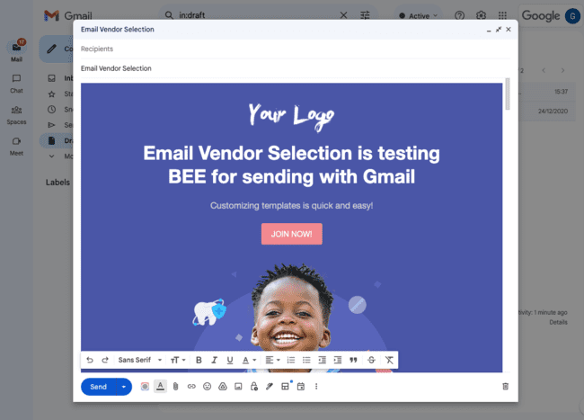 borrador de email html en gmail
