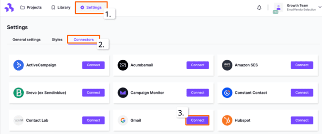 conectar gmail y BEE para exportar correos electrónicos htmlpara su envío