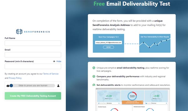 sendforensics free email deliverability test