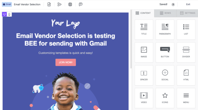 enviar un email html en el editor de correo electrónico de gmail BEE