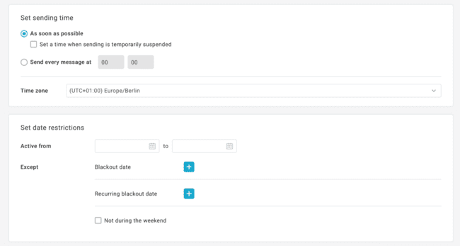 setting up automation time and date restriction in Mailup