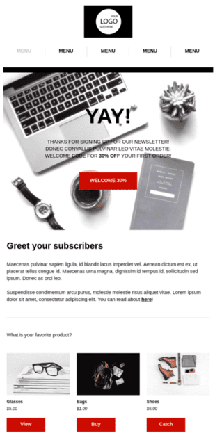 simple free ecommerce welcome email template