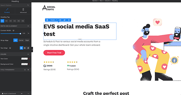 social media saas landing page