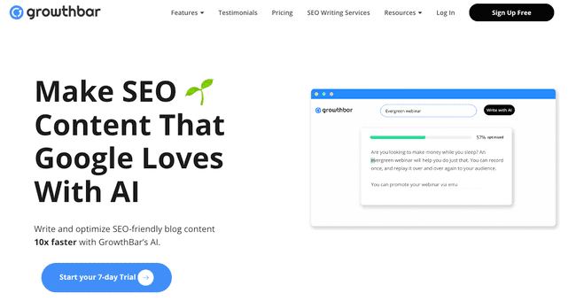 software para escribir con IA Growthbar