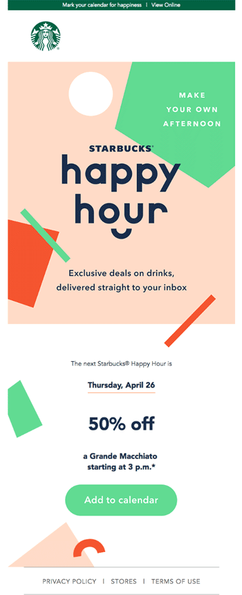 starbucks-retaurant bars email happy hour example