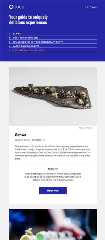 tock email marketing one offer