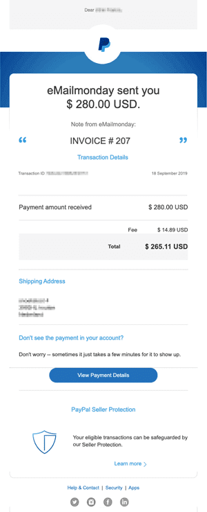 transactional emails and receipts from financial services