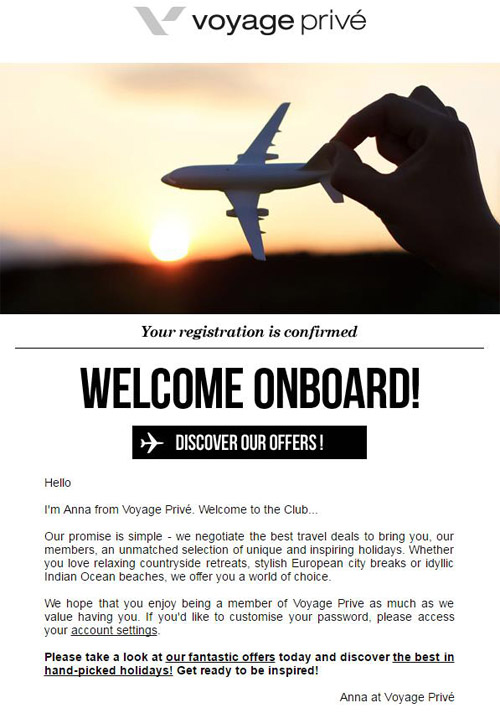 travel welcome email