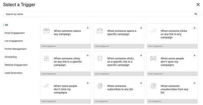trigger selection for moosend workflows