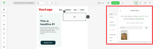 uploading images to stripo editor