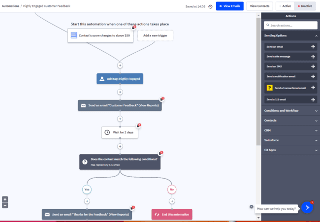 utilizar una puntuación de cliente potencial como desencadenante en una automatización de ventas de ActiveCampaign