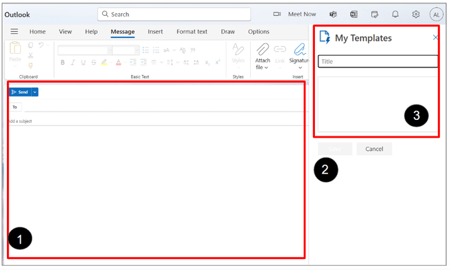 ventana de mensajes de Outlook y cuadro de diálogo Mis plantillas