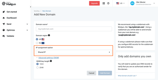 verificación de dominio mailgun