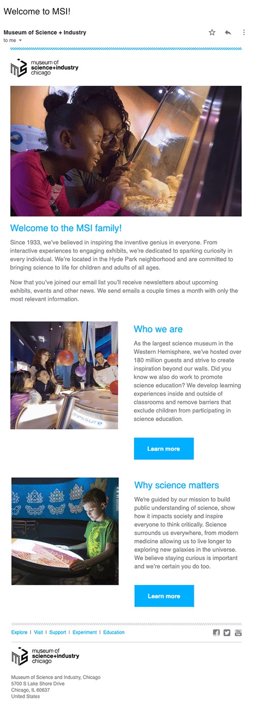 welcome series automated emails example